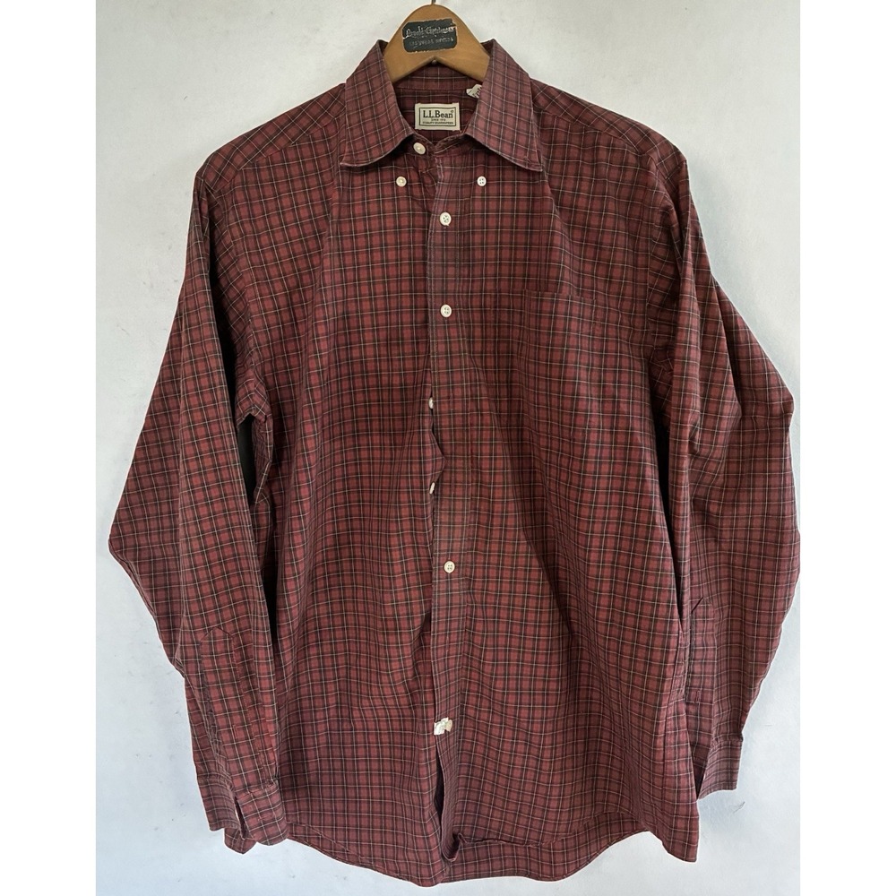 L L Bean Red Plaid Lumber Jack Style Long Sleeve Button Shirt Mens Medium Tall